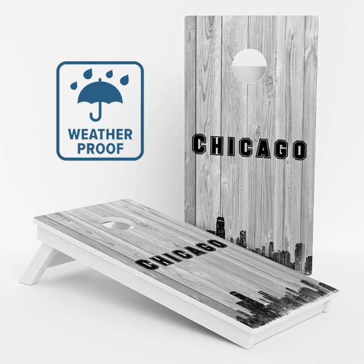 Chicago Black & White City Baseball Weather Proof Cornhole Boards