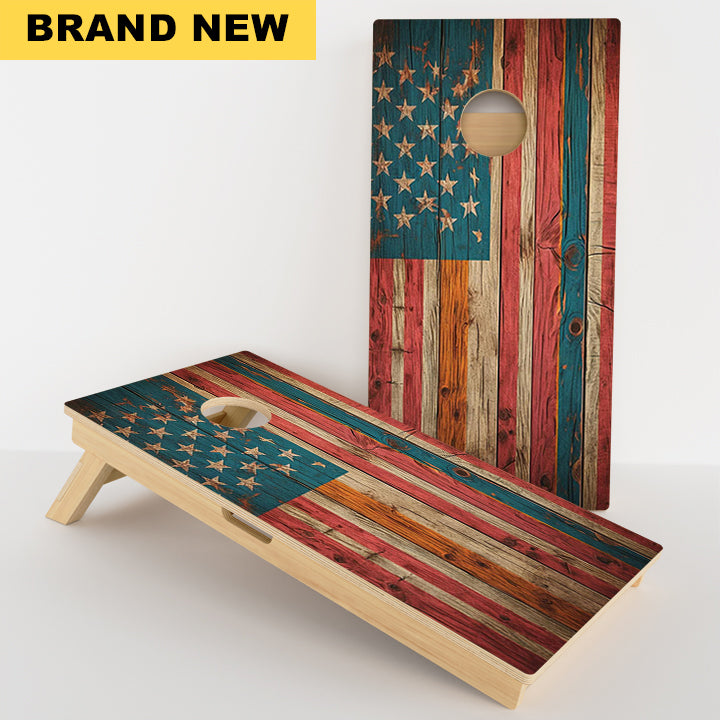 Vintage Wood American Flag Professional Cornhole Boards