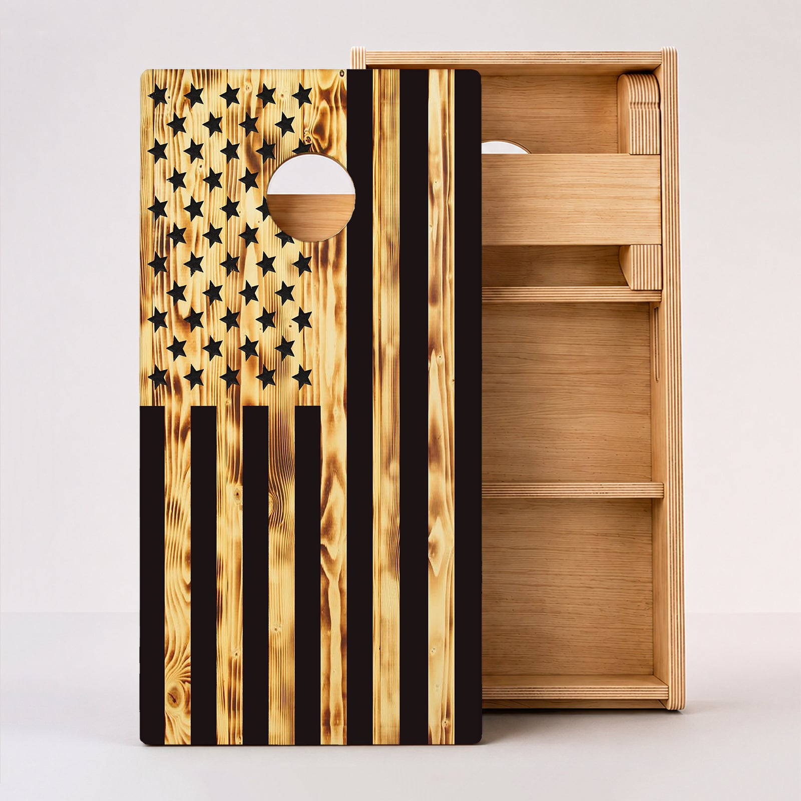 Wood Burnt American Flag Professional Cornhole Boards