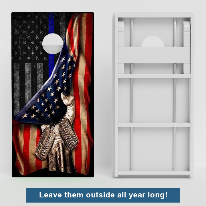 Pulled Blue Line American Flag Weather Proof Cornhole Boards
