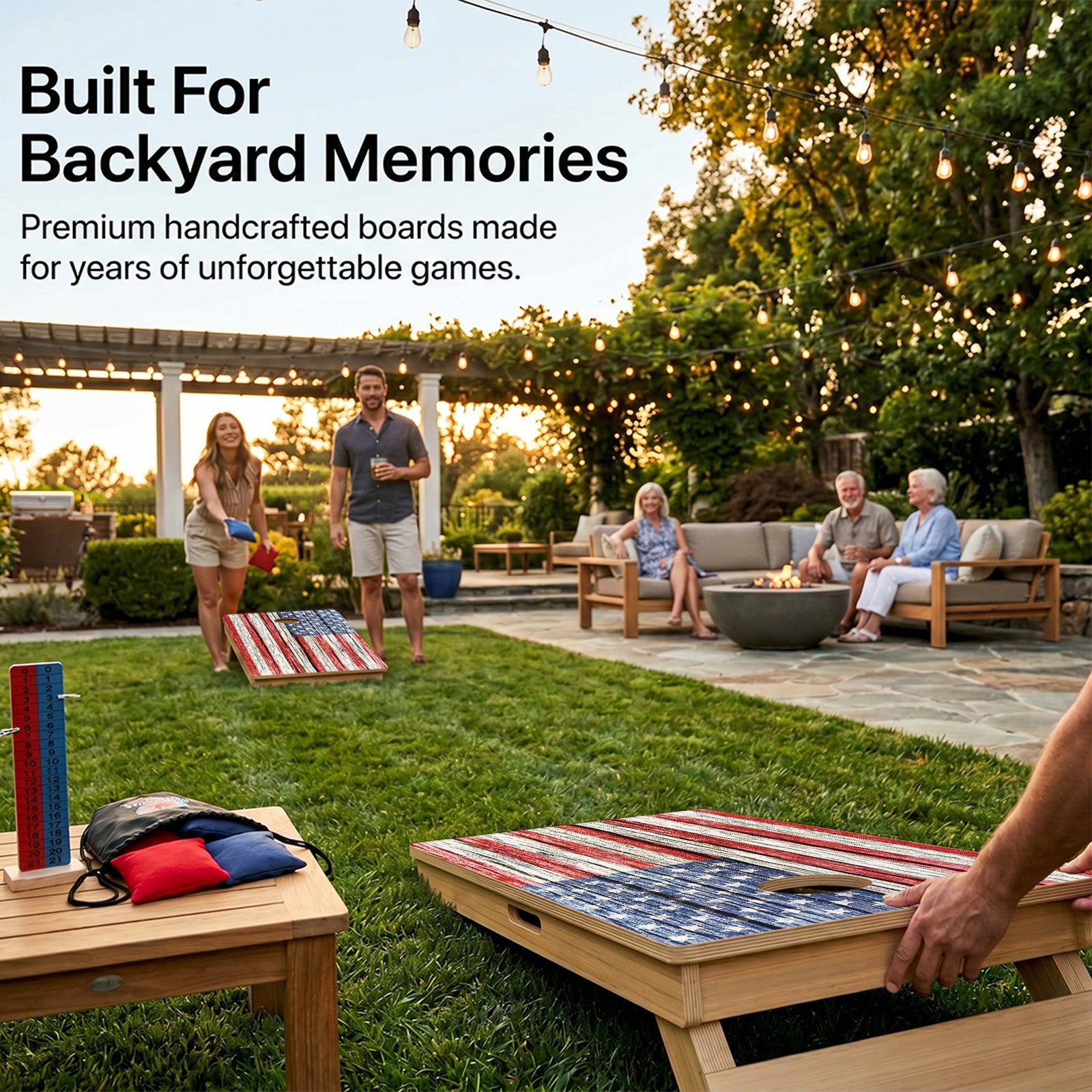 Rustic Wood American Flag Professional Cornhole Boards