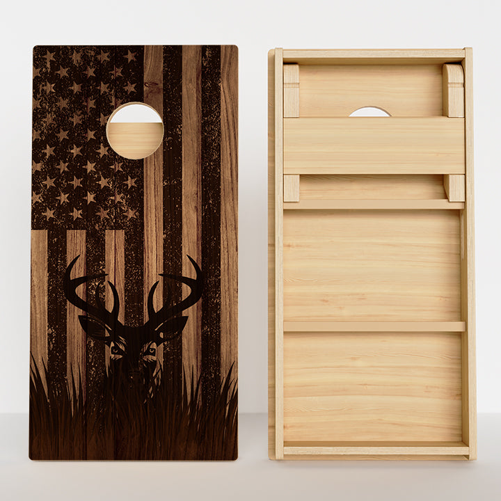 Wood Inspired American Deer Flag Professional Cornhole Boards