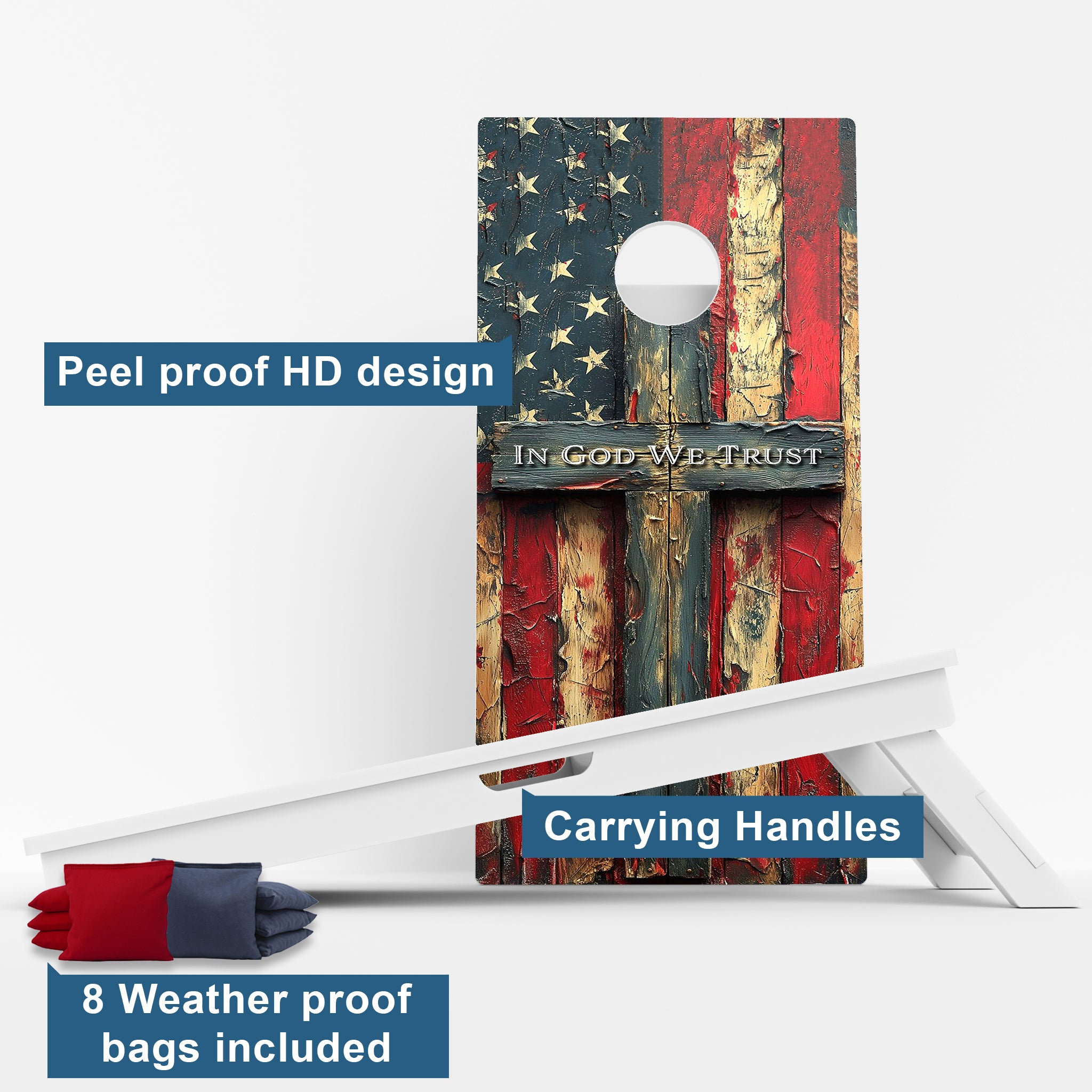 Weather Proof American Flag Cross Cornhole Boards