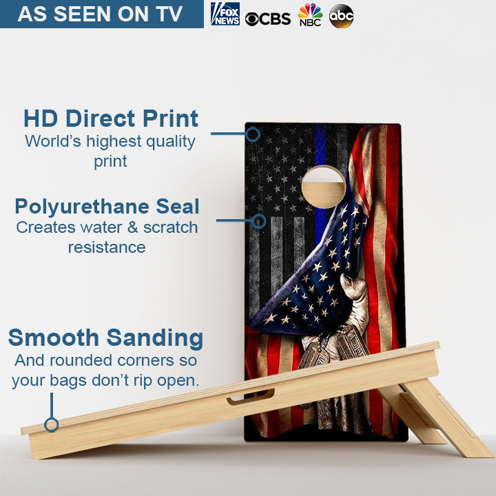 Pulled Blue Line American Flag Professional Cornhole Boards