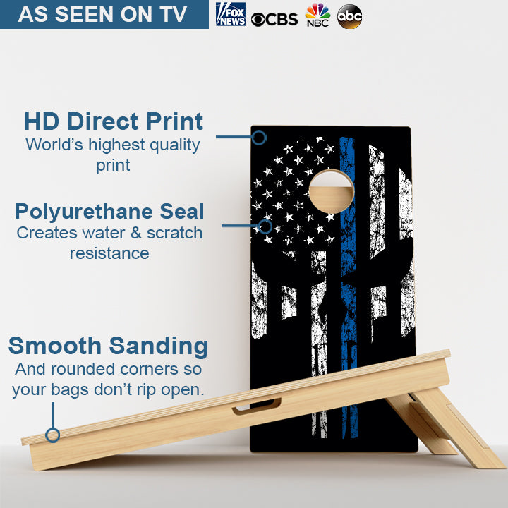 Blue Line Punisher Skull Professional Cornhole Boards