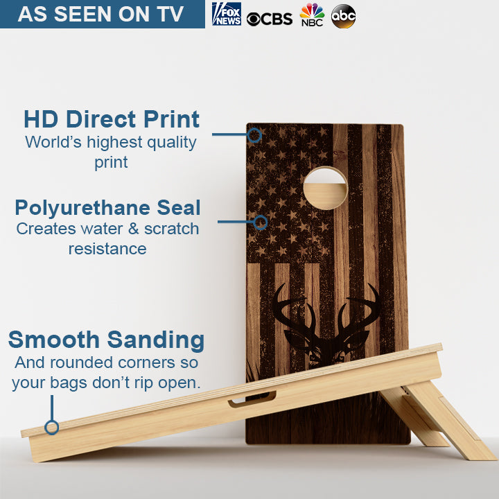 Wood Inspired American Deer Flag Professional Cornhole Boards
