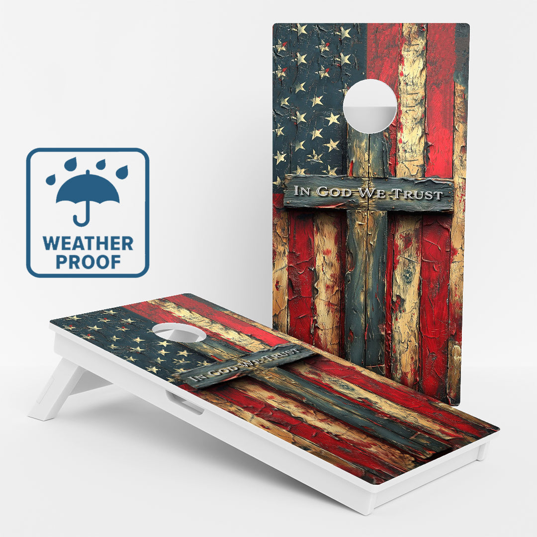 Weather Proof American Flag Cross Cornhole Boards