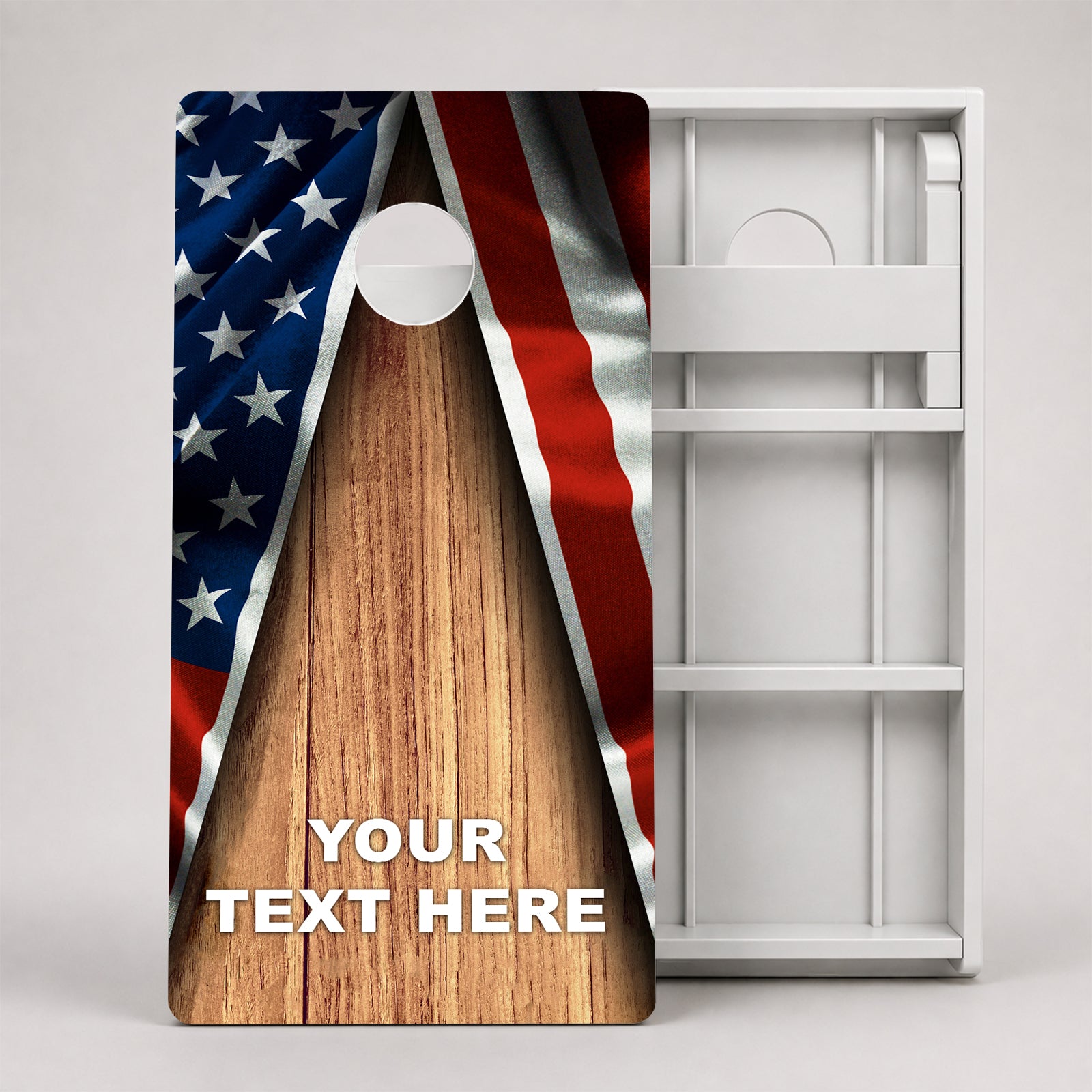 Weather Proof Personalized Patriotic Cornhole Board.