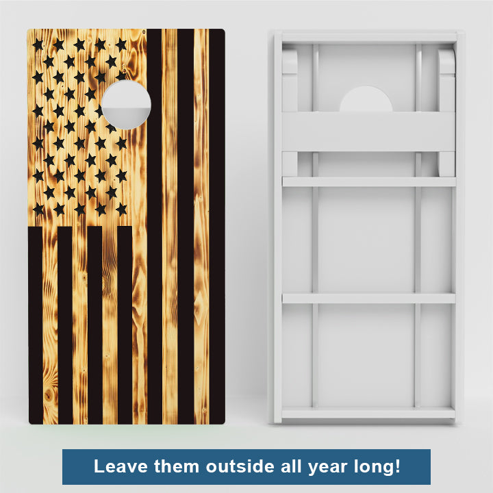 Wood Burnt American Flag Weather Proof Cornhole Boards