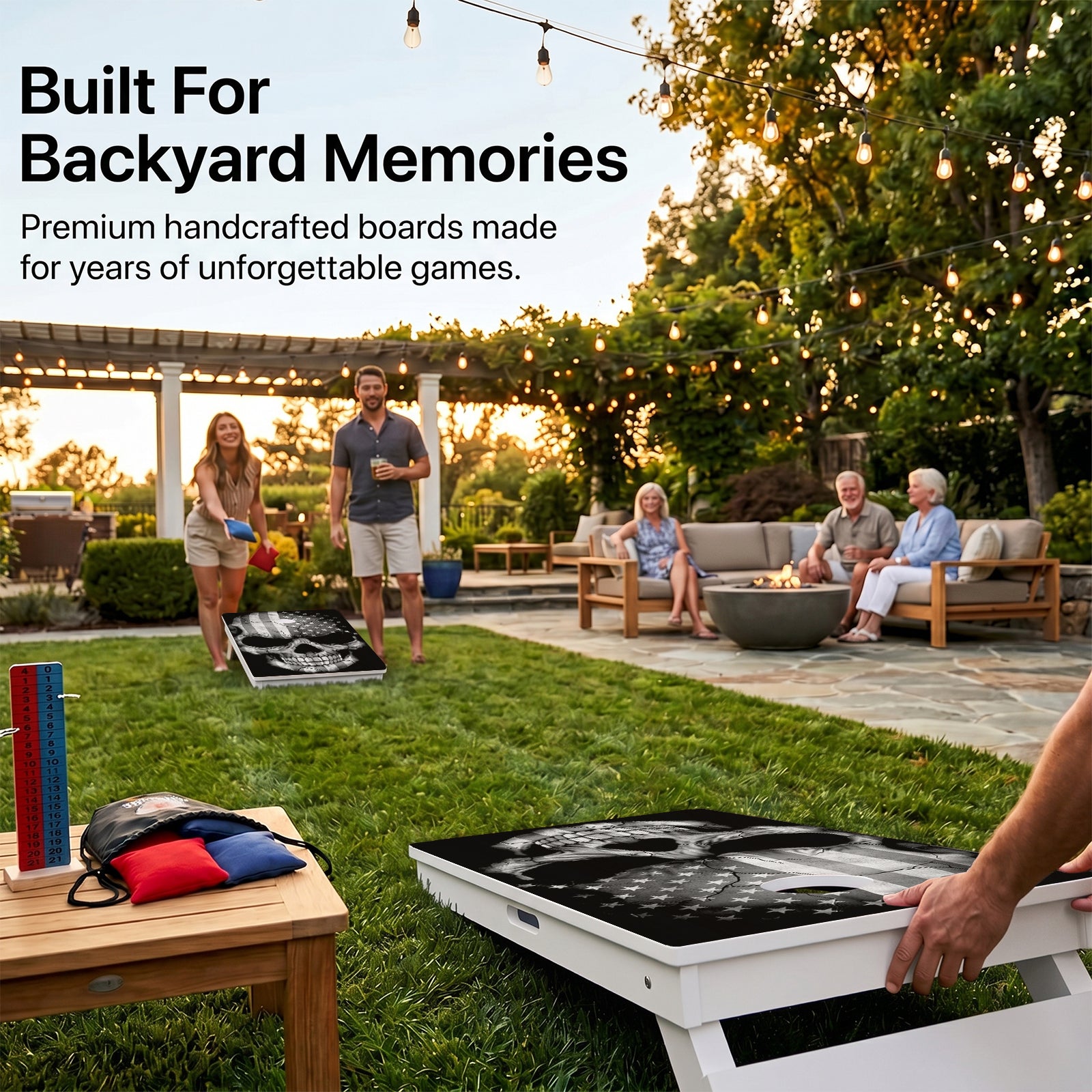 American Grey Skull Weather Proof Cornhole Boards