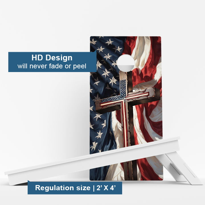 American Flag Cross Weather Proof Cornhole Boards