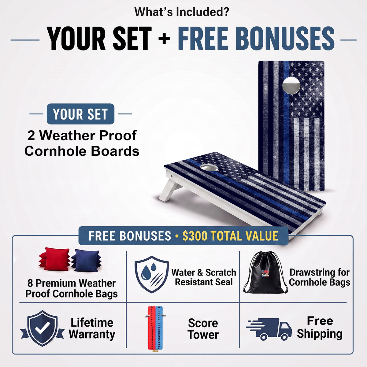 Thin Blue Line Flag Weather Proof Cornhole Boards