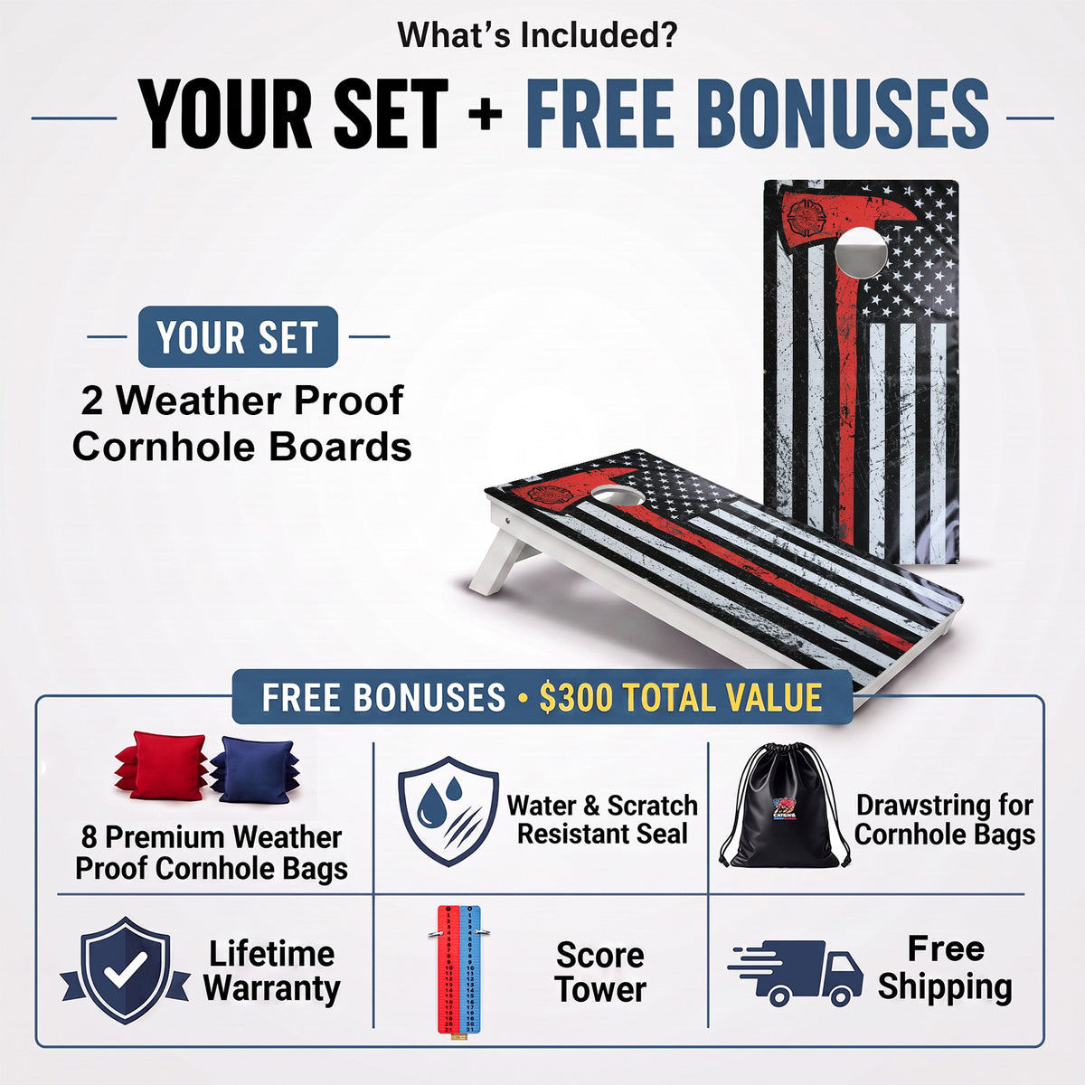 Thin Red Line Axe Weather Proof Cornhole Boards