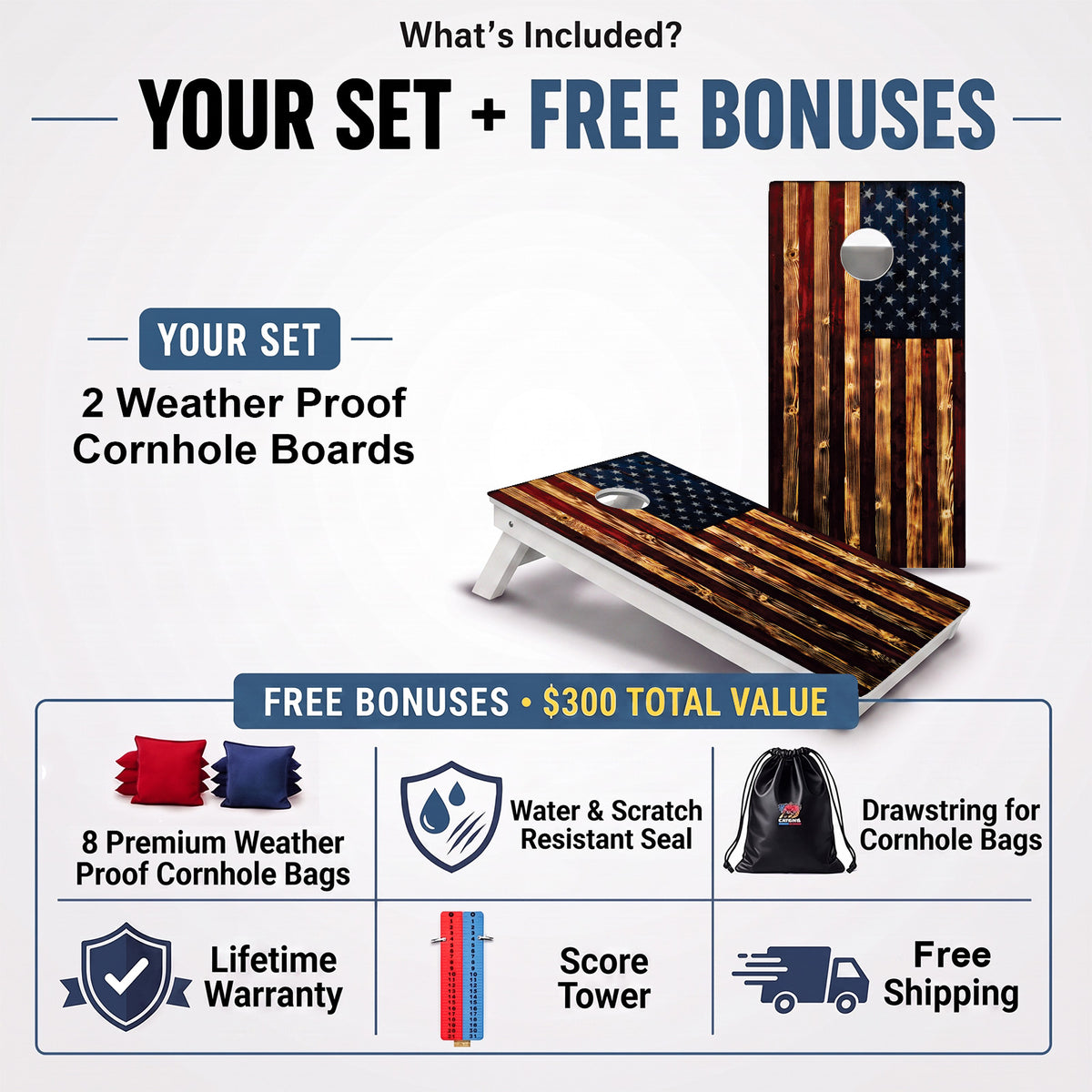 Rustic American Flag Weather Proof Cornhole Boards
