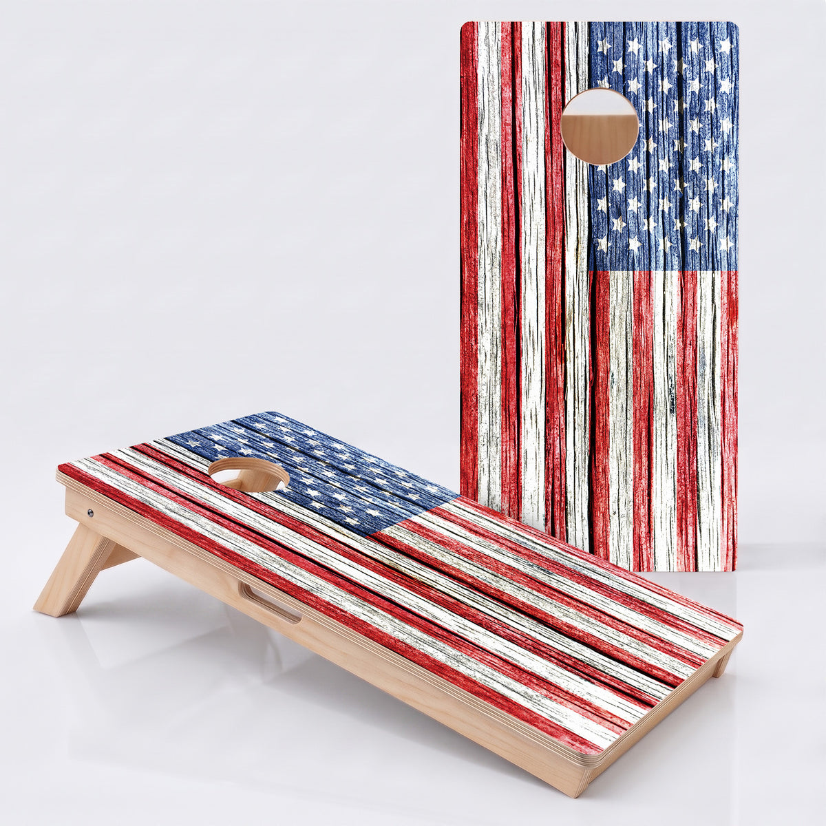 Rustic Wood American Flag Professional Cornhole Board.