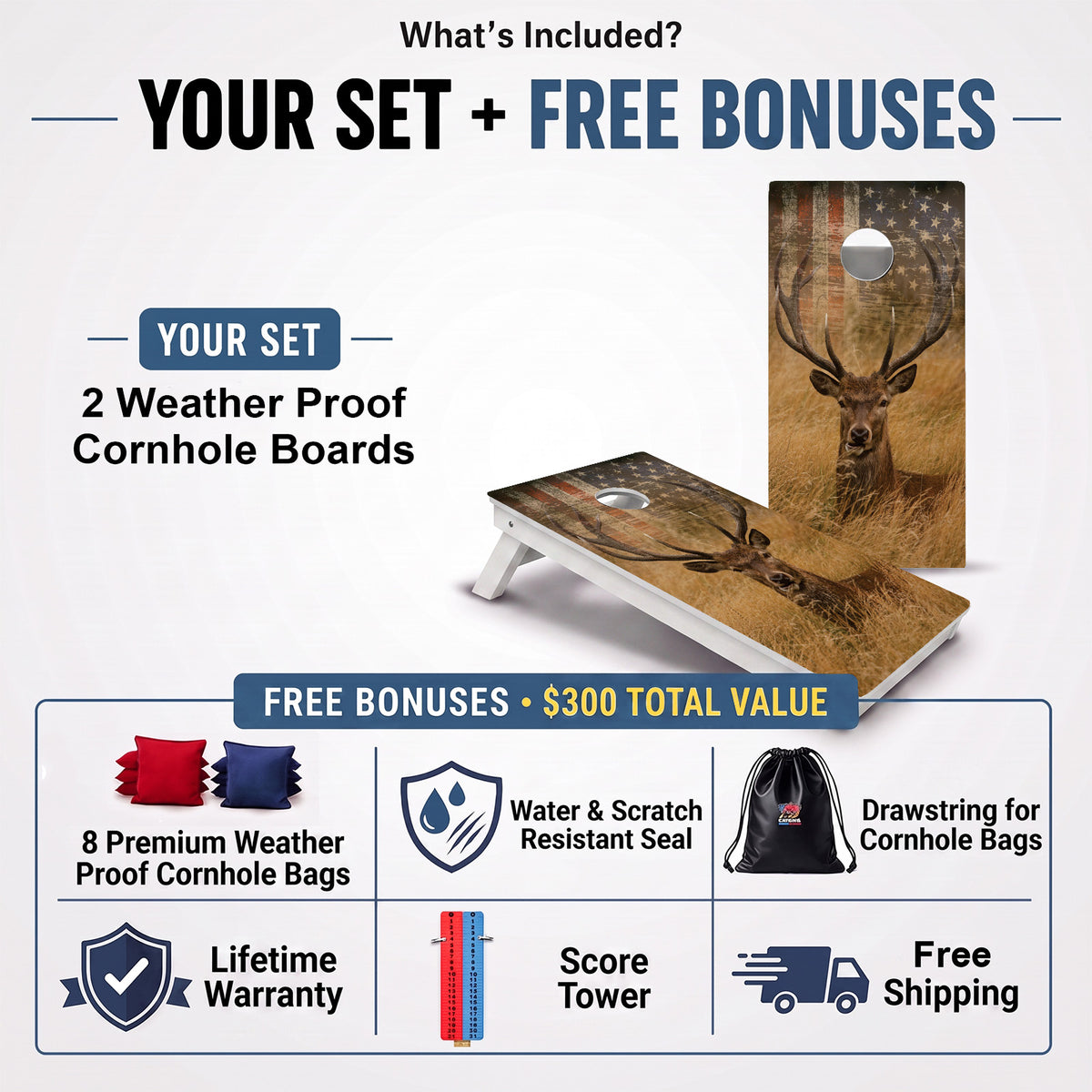 Deer Flag Weather Proof Cornhole Boards
