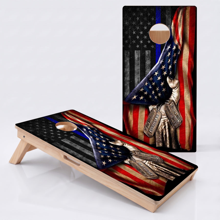 Pulled Blue Line American Flag Professional Cornhole Boards