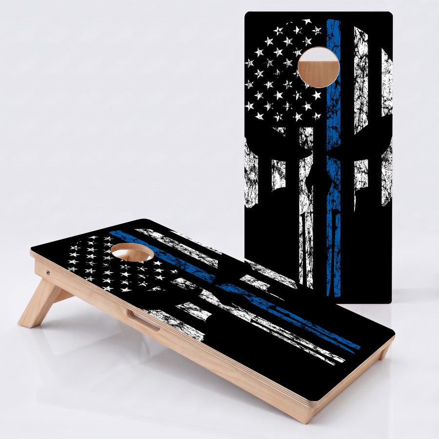 Blue Line Punisher Skull Professional Cornhole Boards