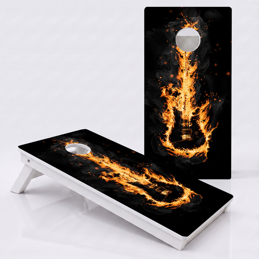 Flaming Guitar Weather Proof Cornhole Boards