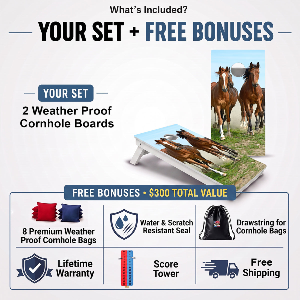 Horses Weather Proof Cornhole Boards