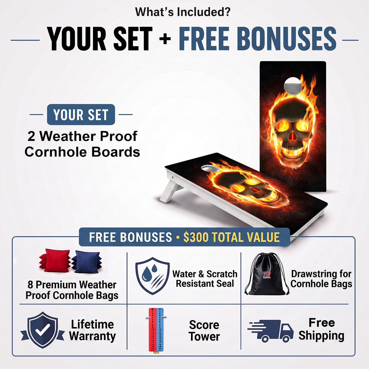 Fire Skull Weather Proof Cornhole Boards