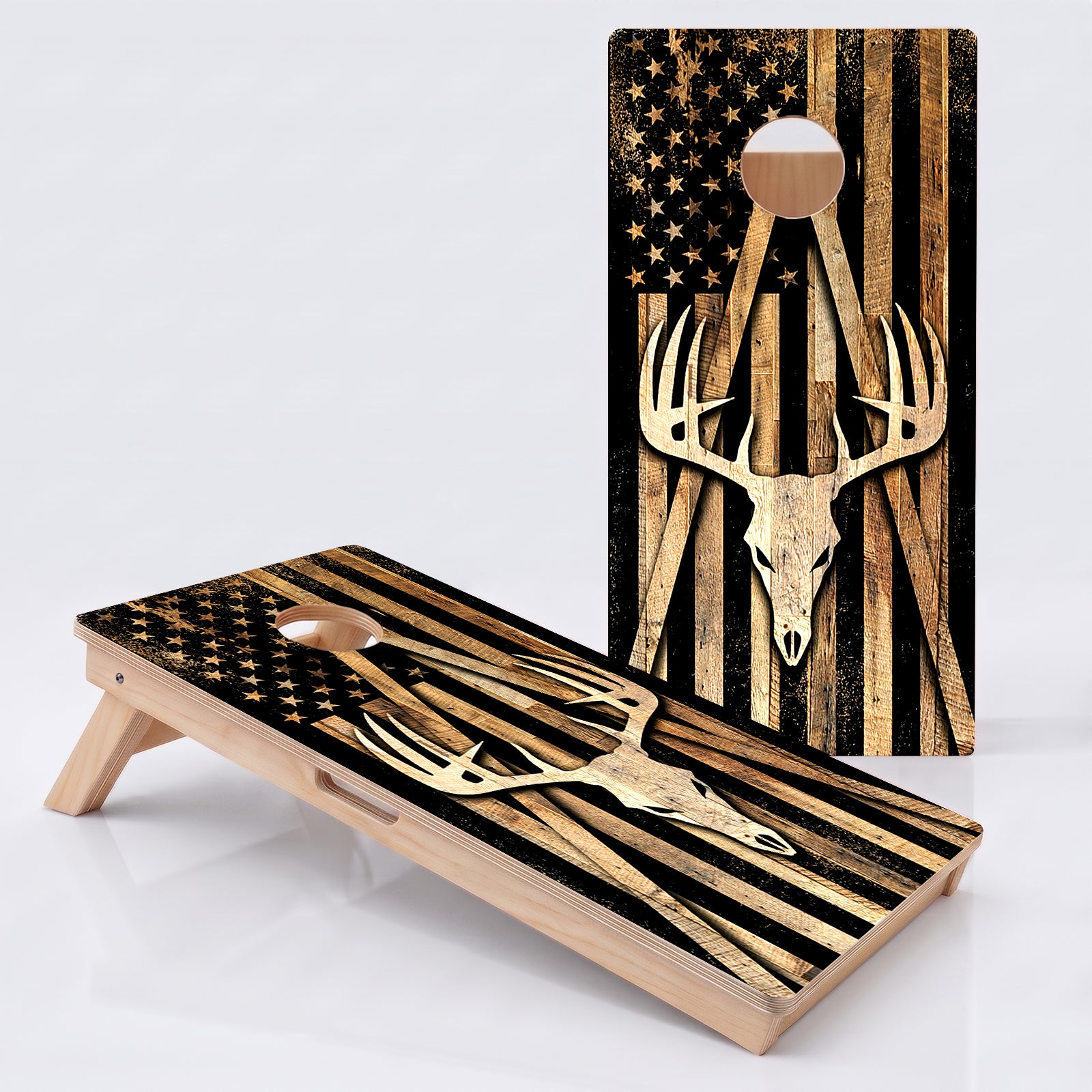 Deer Skull American Flag Professional Cornhole Boards