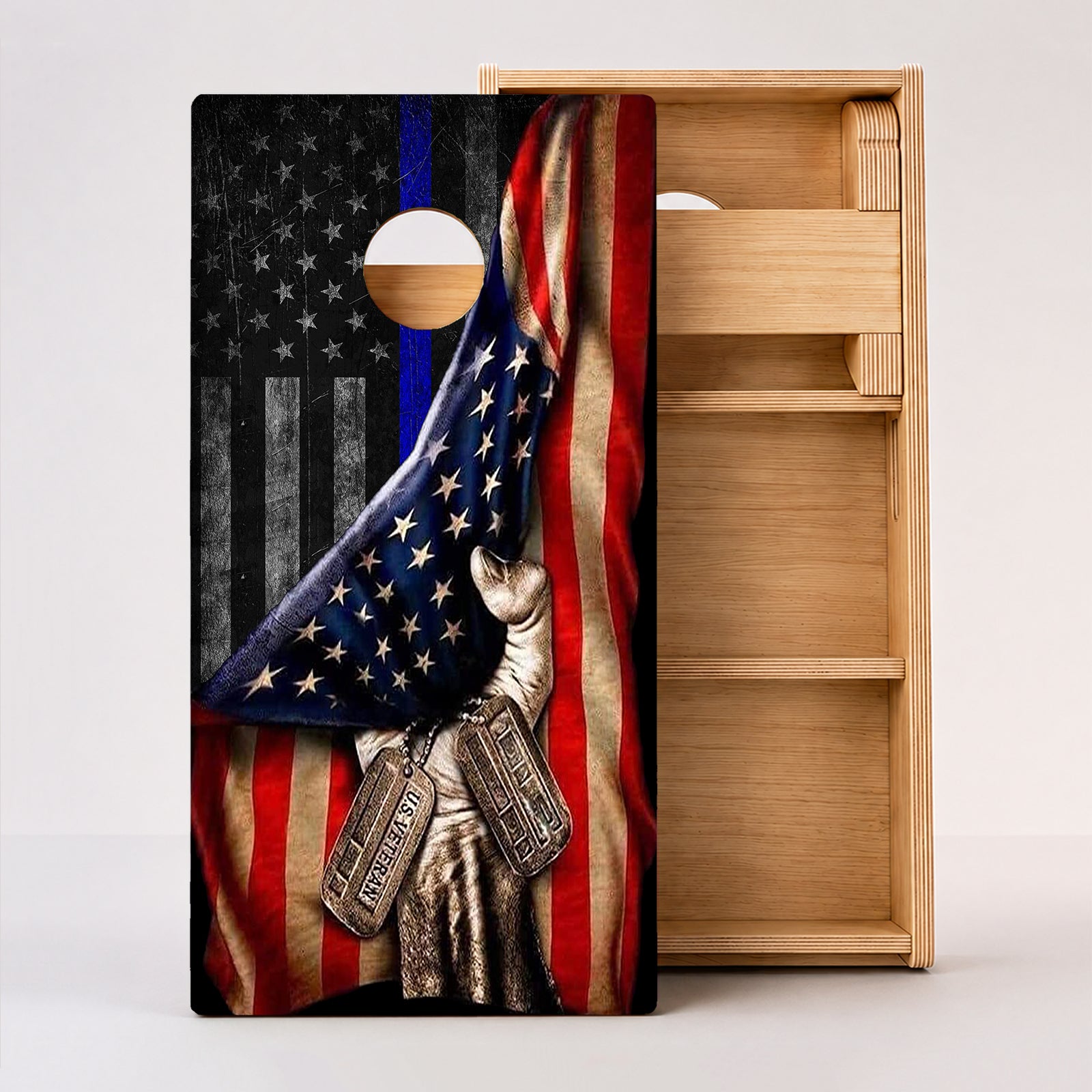 Pulled Blue Line American Flag Professional Cornhole Boards
