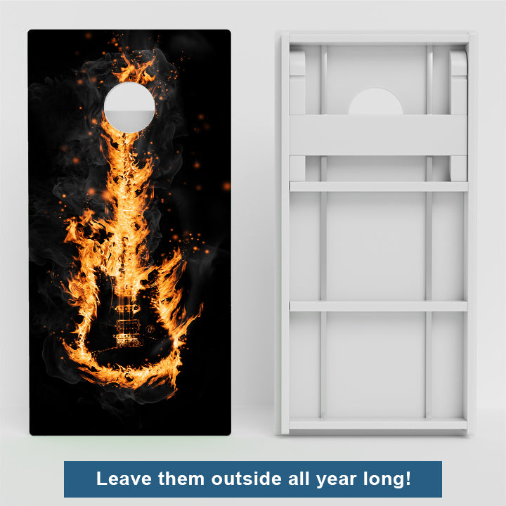 Flaming Guitar Weather Proof Cornhole Boards