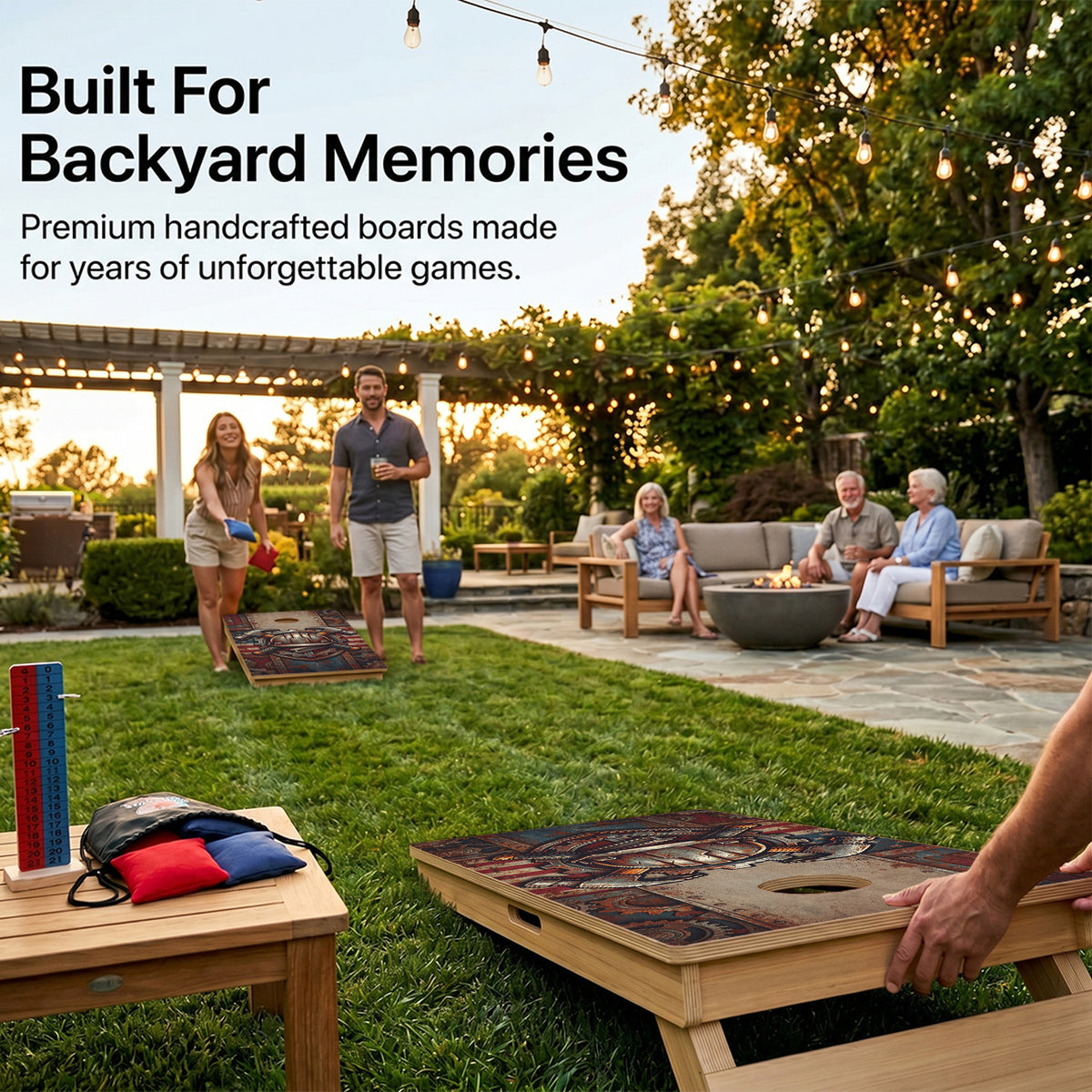 Backyard Cornhole Game Using Cornhole Blue Collar Board