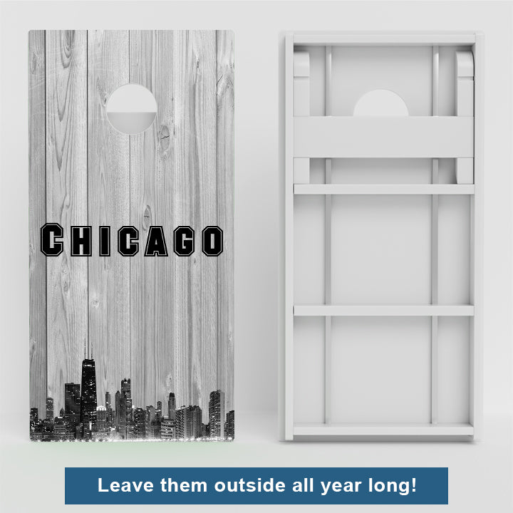 Chicago Black & White City Baseball Weather Proof Cornhole Boards
