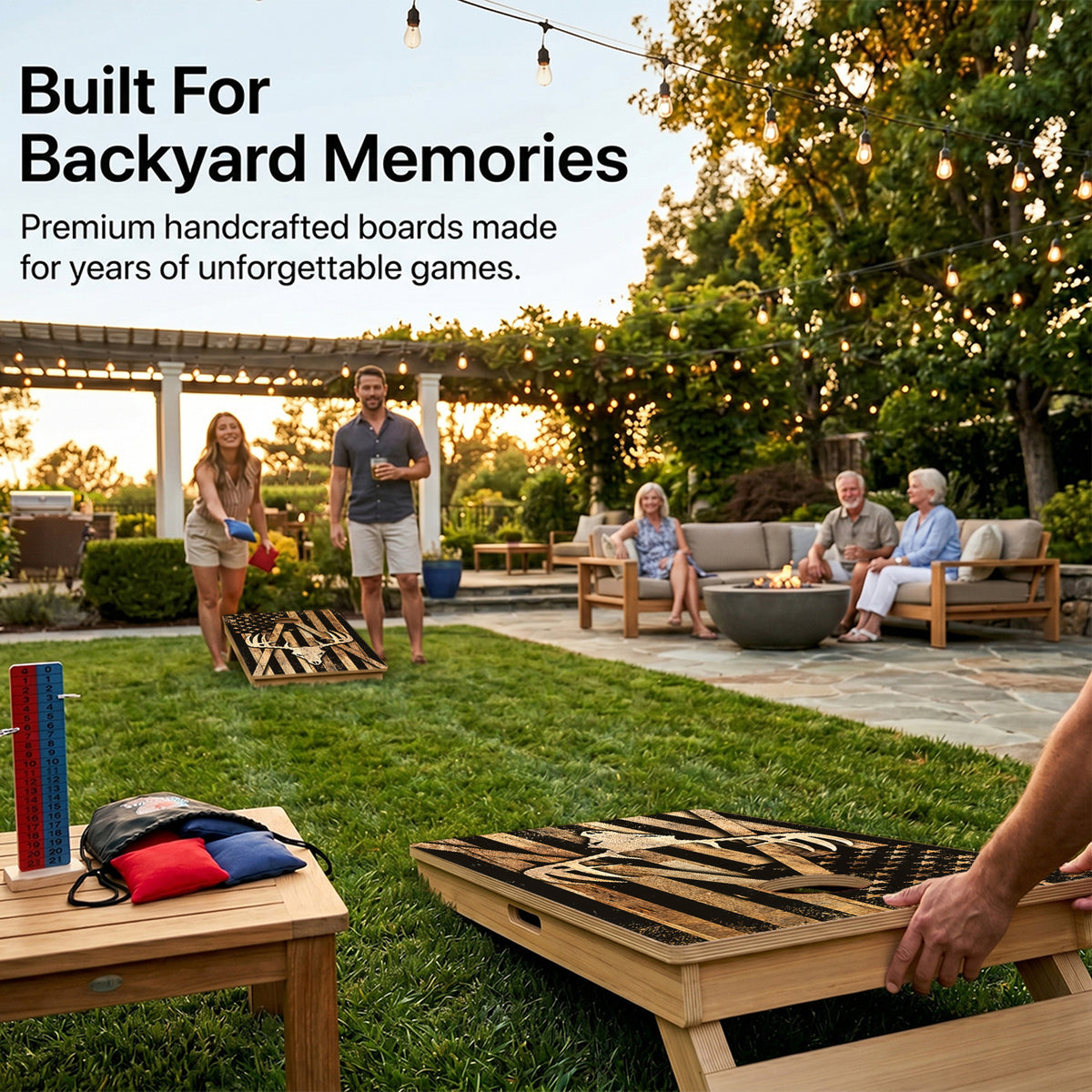 Backyard Cornhole Game Using Cornhole Deer Skull Board