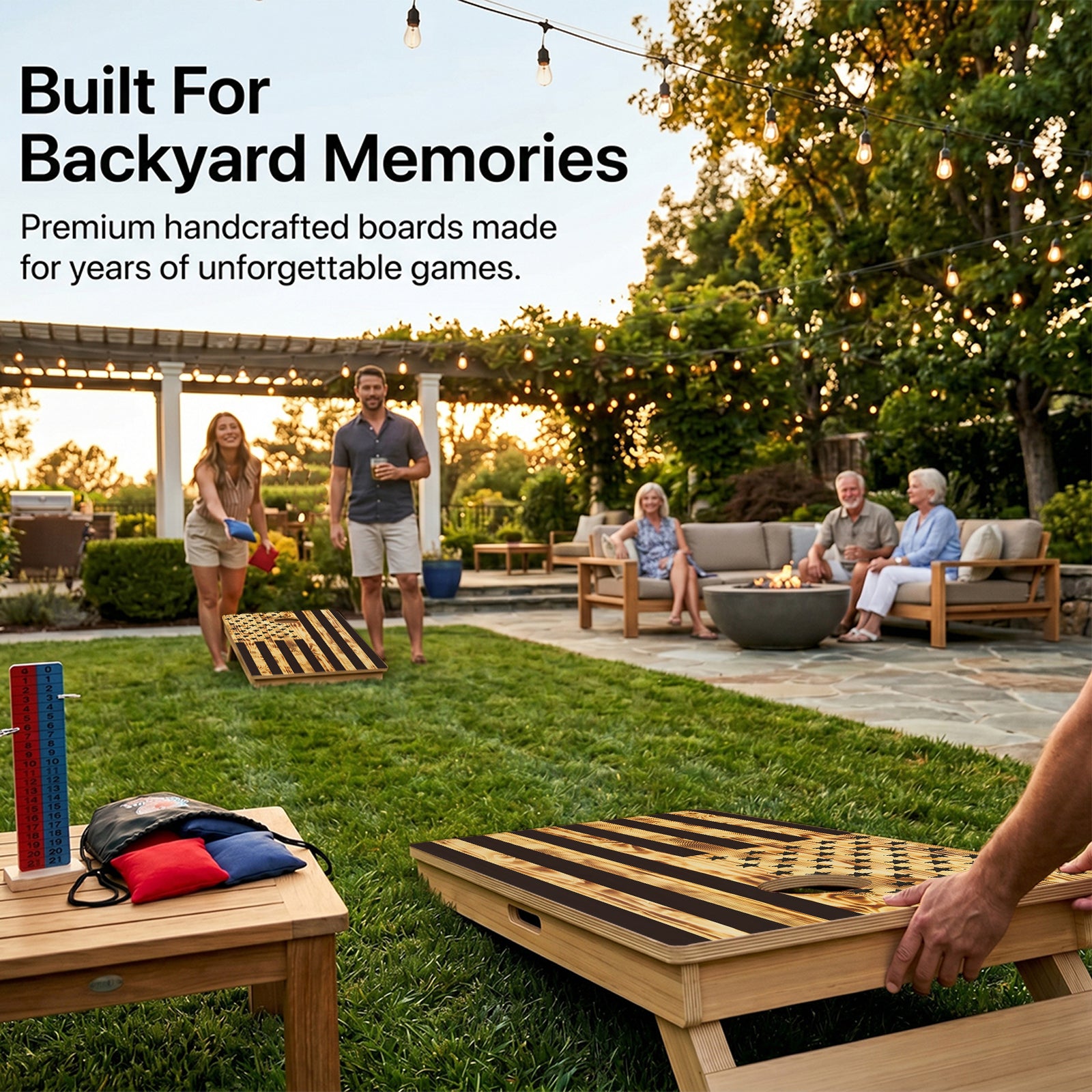 Wood Burnt American Flag Professional Cornhole Boards