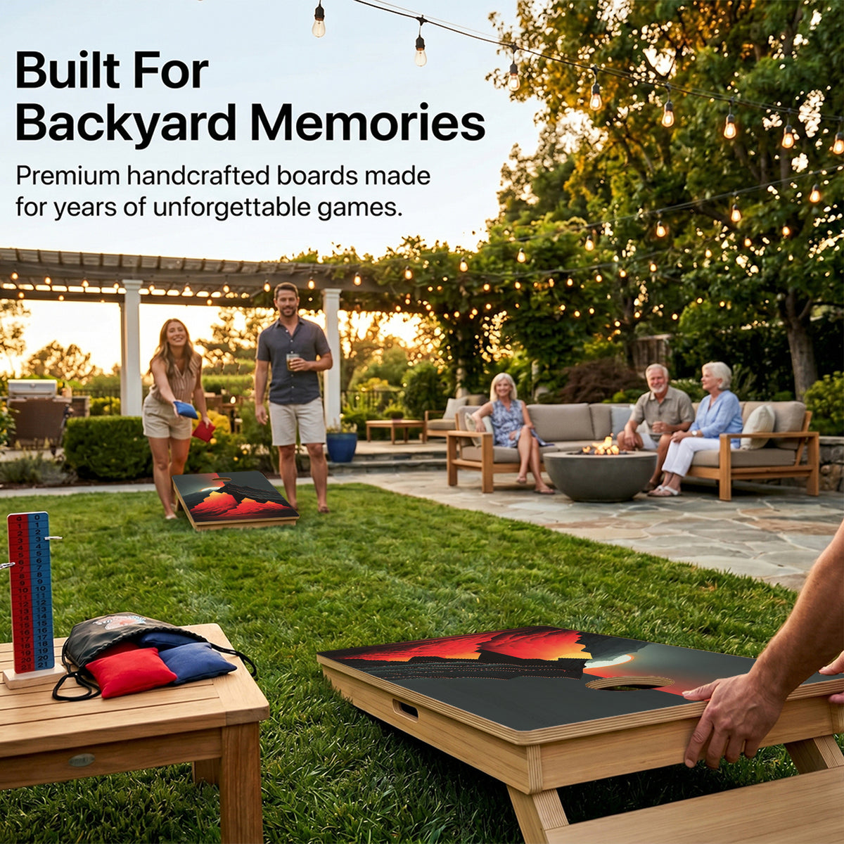 Backyard Cornhole Game Using Mountains Professional Board.