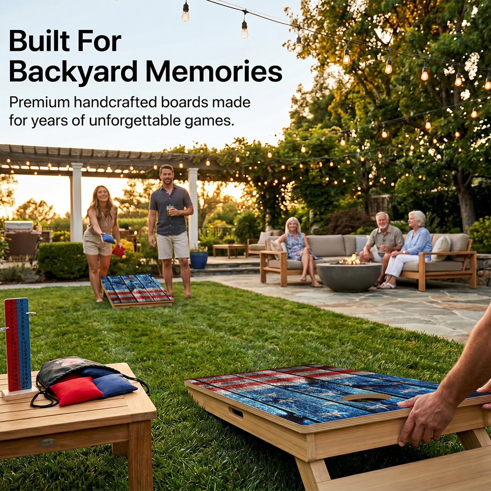 Wooden Panel American Flag Professional Cornhole Boards