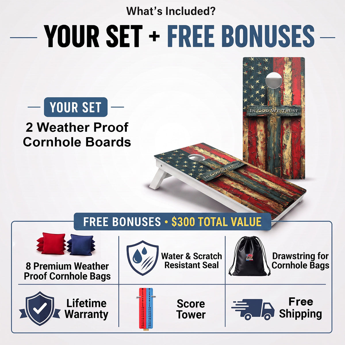American Flag Cross Weather Proof Cornhole Boards