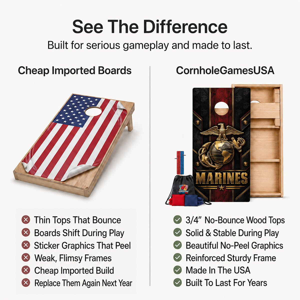 Marines Red Stripe Professional Cornhole Boards