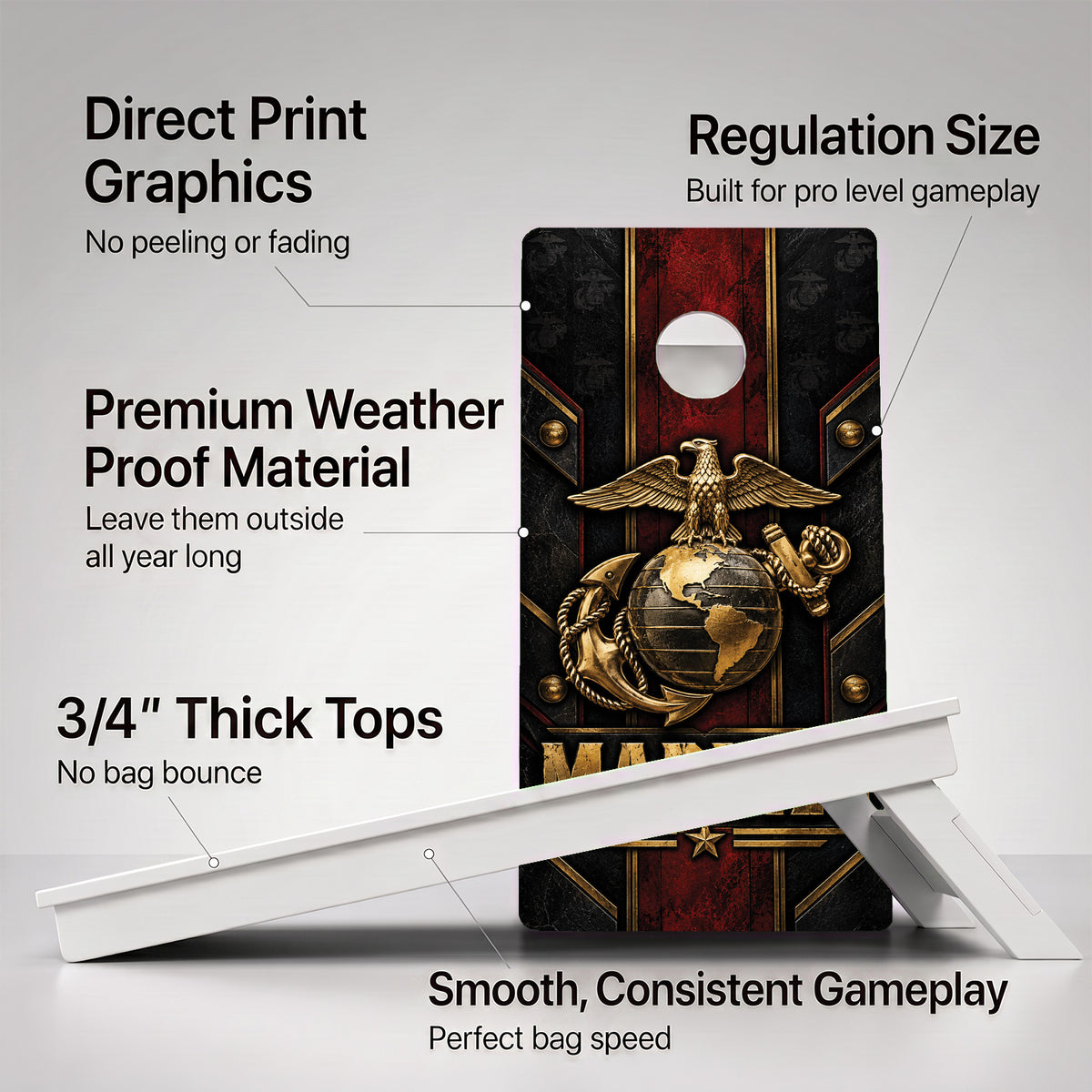 Marines Red Stripe Weather Proof Cornhole Boards