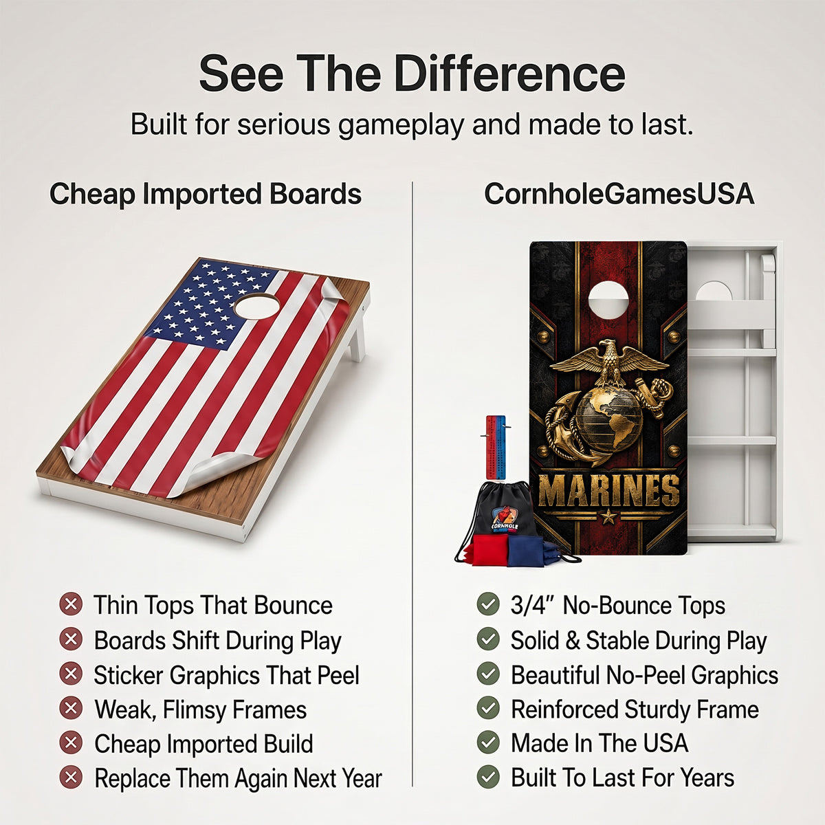 Marines Red Stripe Weather Proof Cornhole Boards