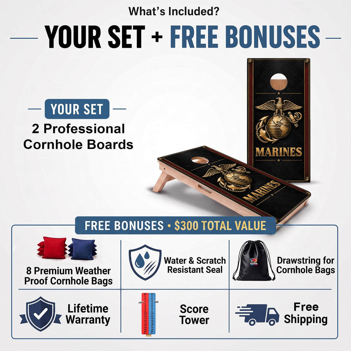 Marines Black and Gold Professional Cornhole Boards