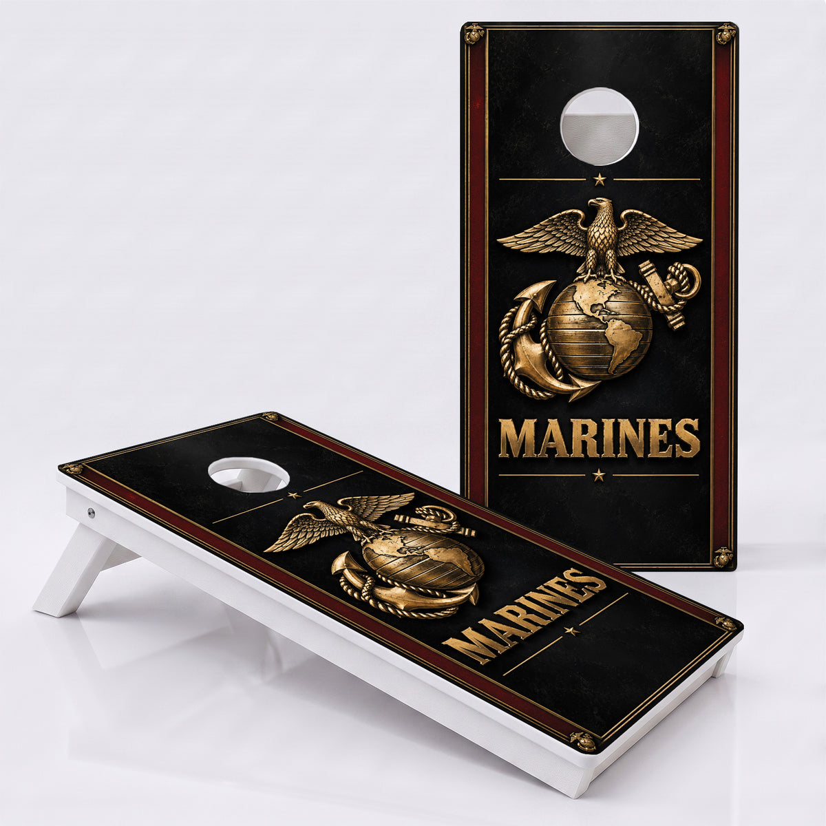 Marines Black and Gold Weather Proof Cornhole Boards