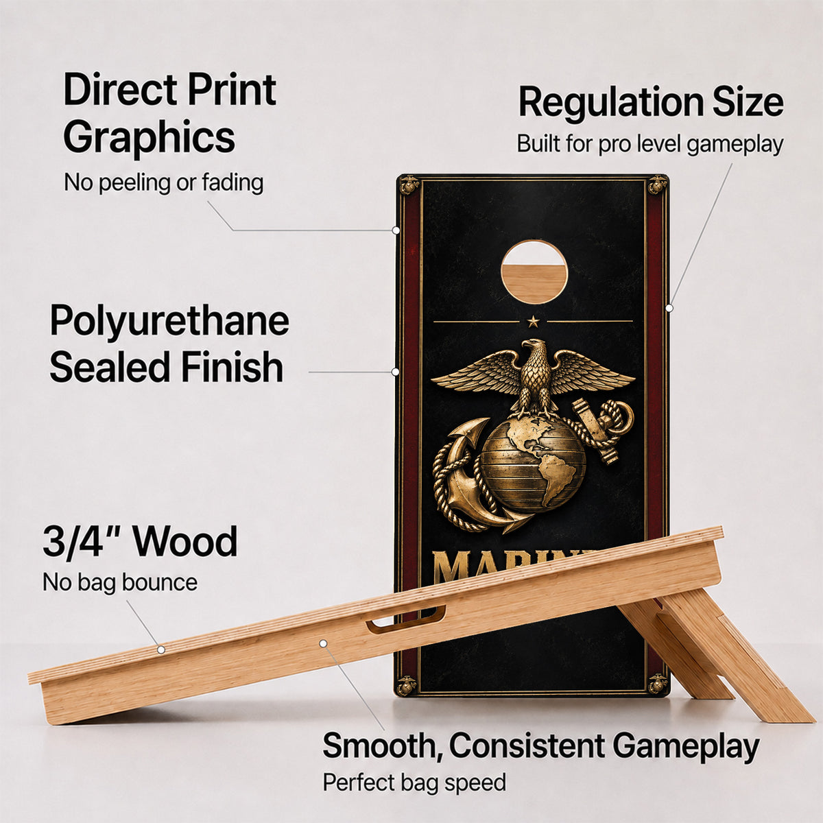 Marines Black and Gold Professional Cornhole Boards