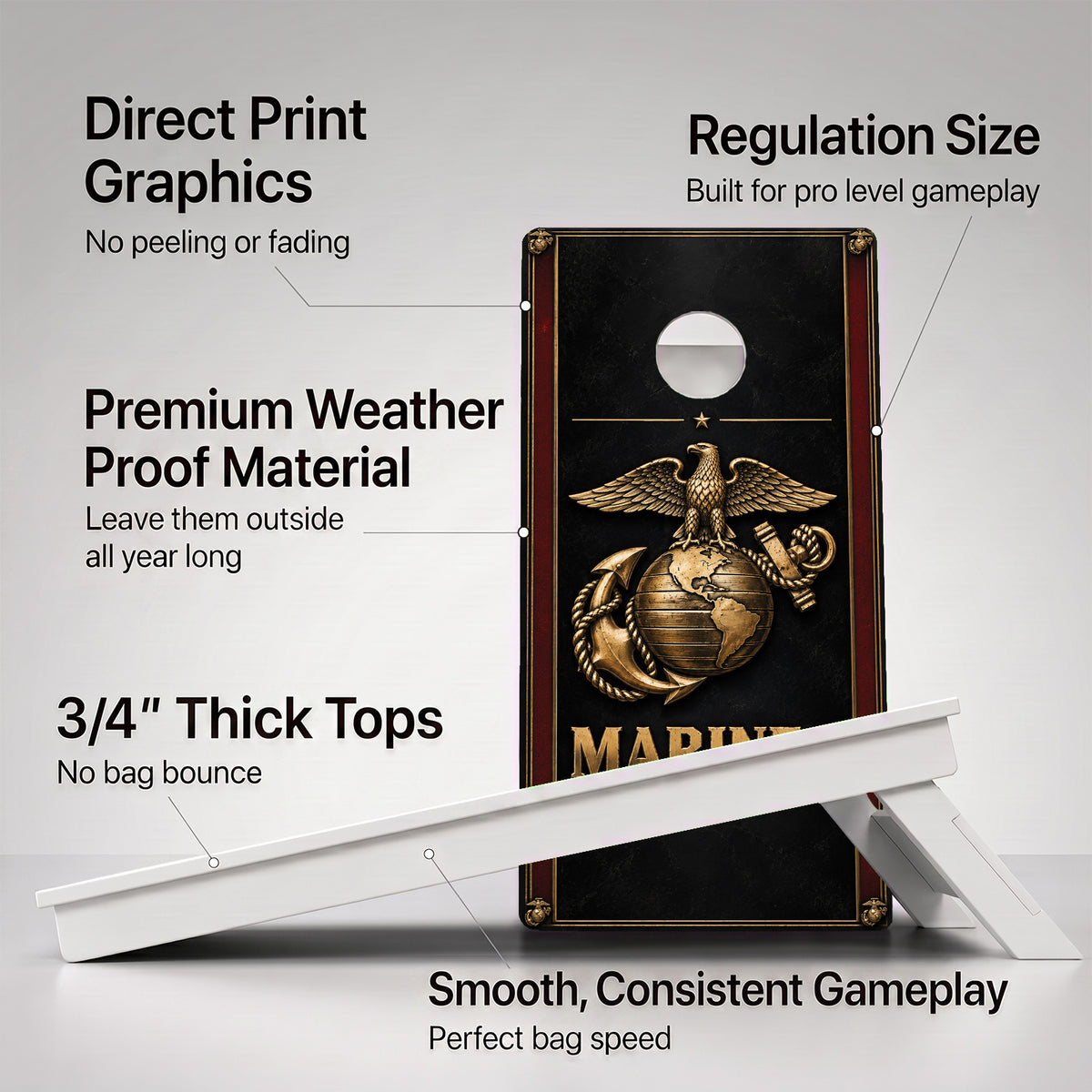 Marines Black and Gold Weather Proof Cornhole Boards