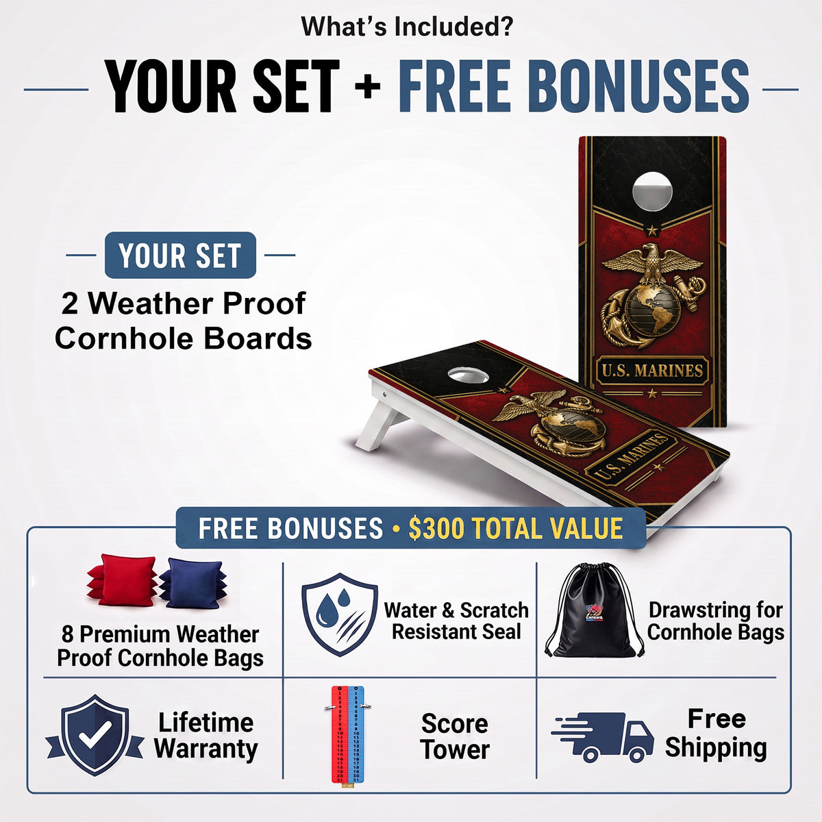 U.S. Marines Crimson Weather Proof Cornhole Boards