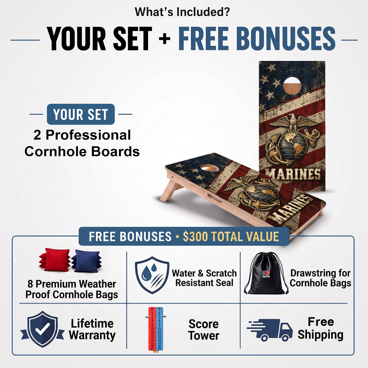 Marines American Flag Professional Cornhole Boards