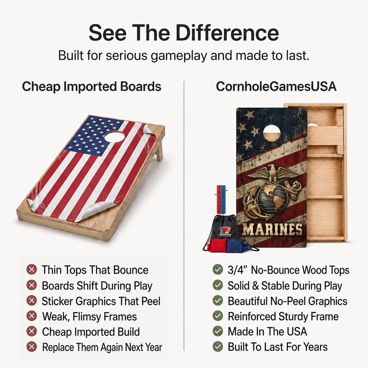 Marines American Flag Professional Cornhole Boards