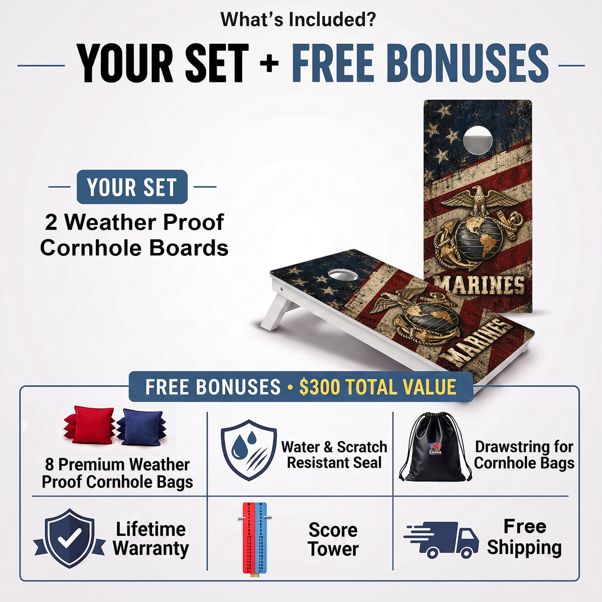 Marines American Flag Weather Proof Cornhole Boards