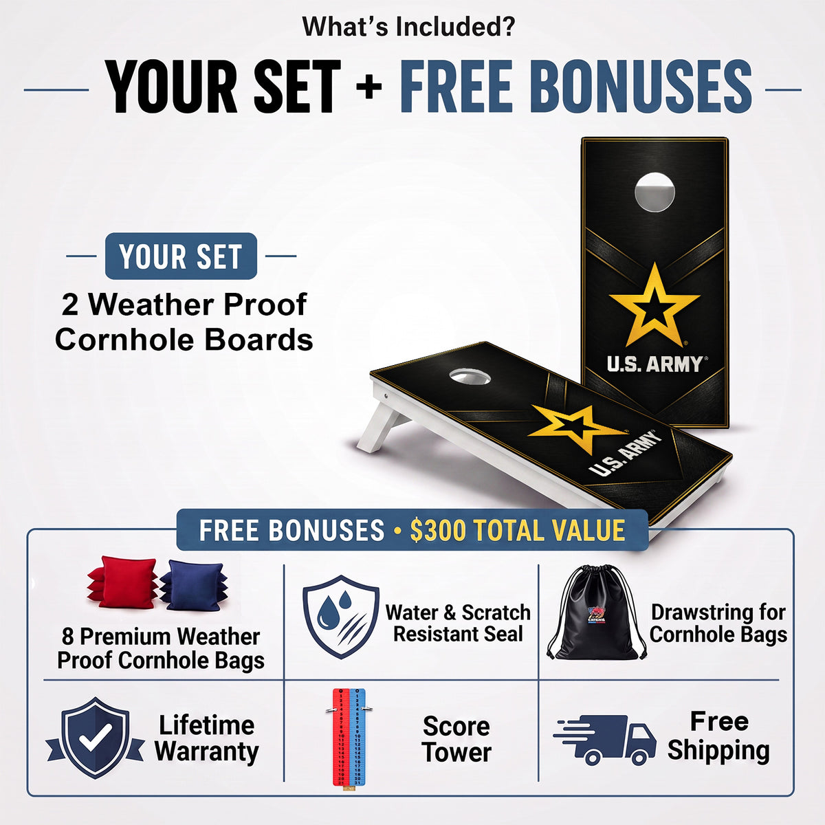 U.S. Army Gold Star Weather Proof Cornhole Boards