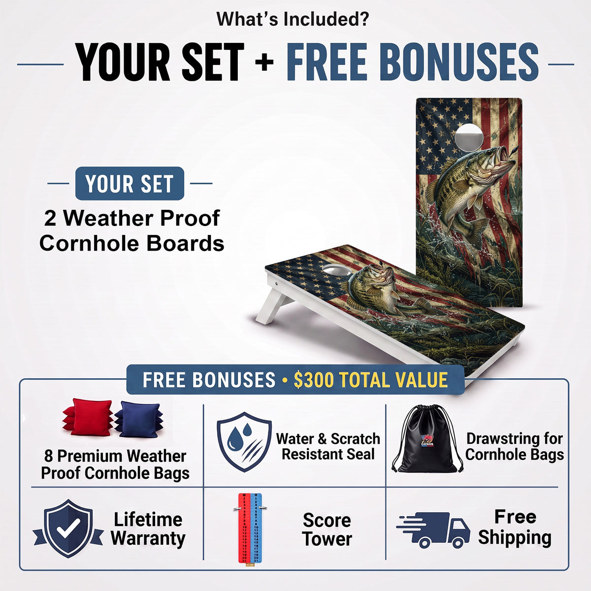Patriot Bass Splash Weather Proof Cornhole Boards