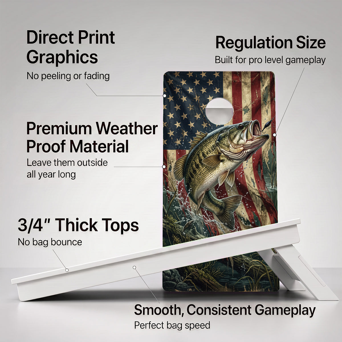 Patriot Bass Splash Weather Proof Cornhole Boards
