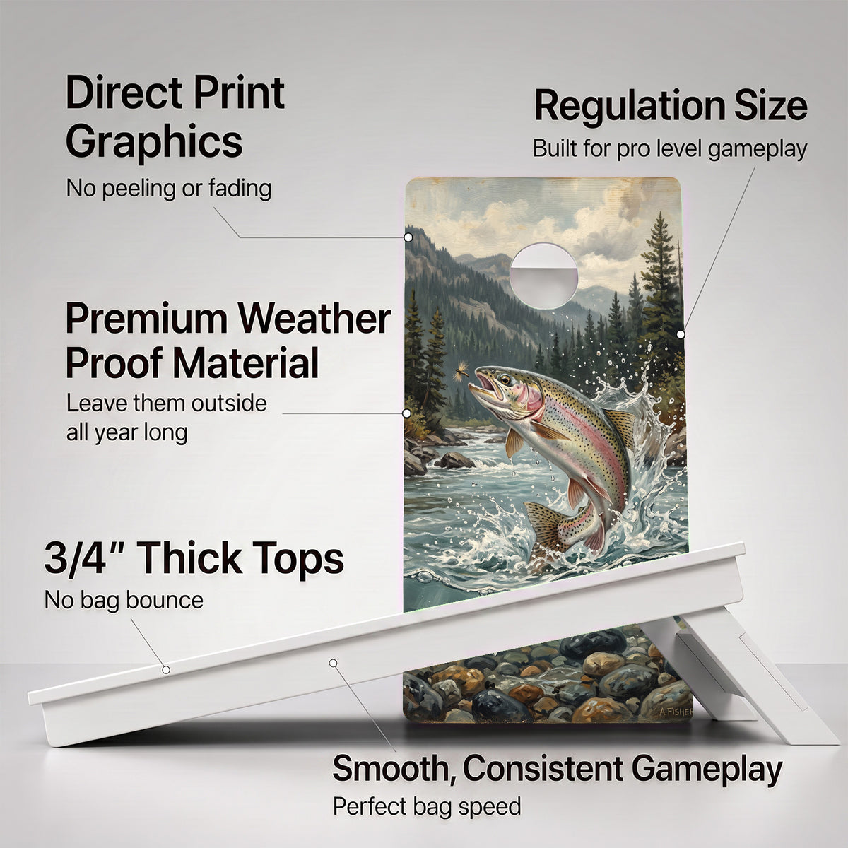 Rainbow Trout River Weather Proof Cornhole Boards